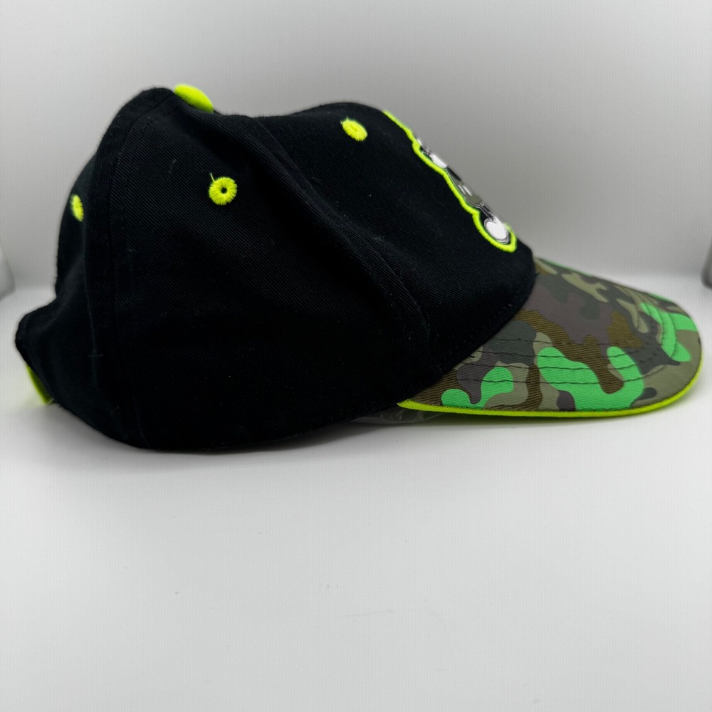 Disney Mickey Mouse Hat Kids OSFM Black Neon Green Camo Good Adjustable Cap - Picture 3 of 8